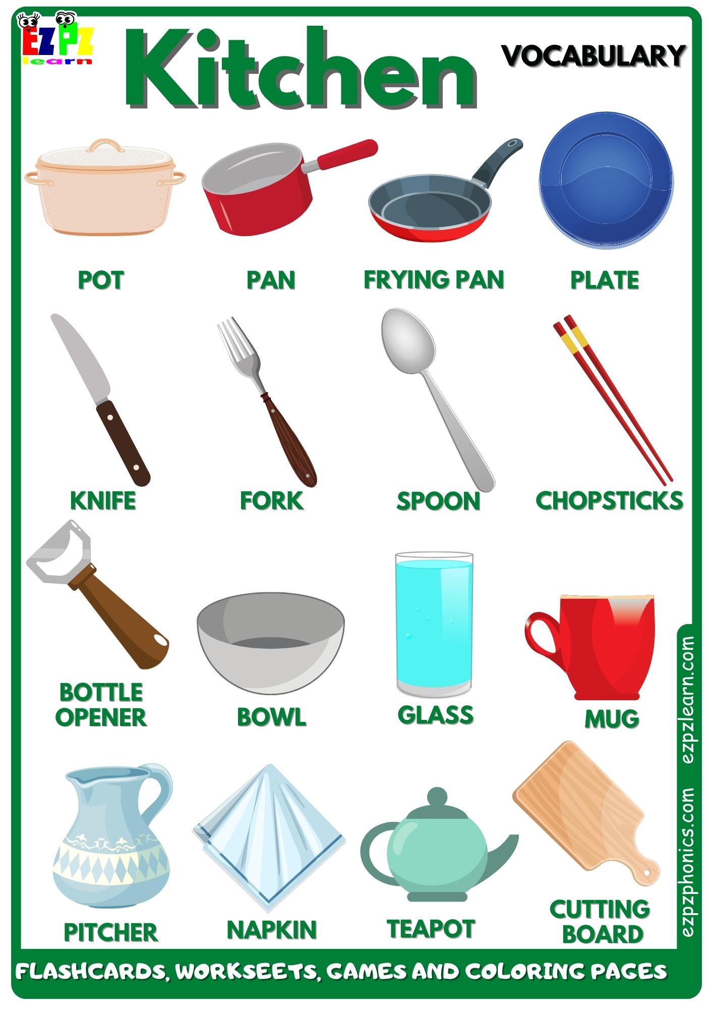 Kitchen Utensils Vocabulary Free English Vocabulary Flashcards, Worksheets, Coloring Pages, Games and More for English Language Learners